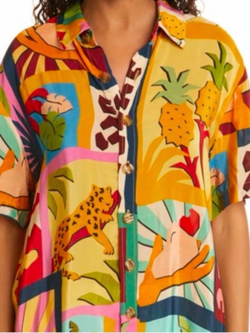 FARM Rio Multicolor Printed Top with Pink, Orange, Green and Teal Accents